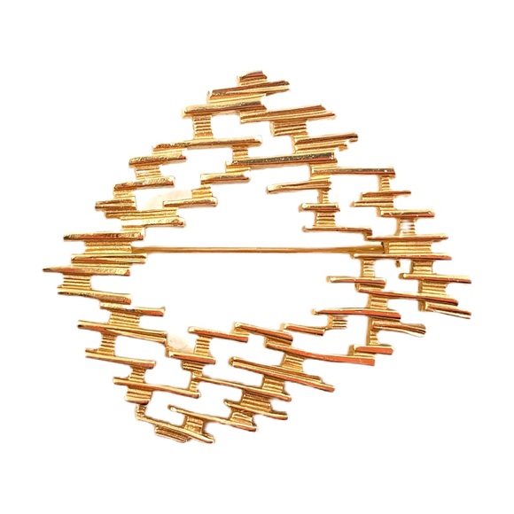 VTG Crown Trifari MCM Brutalist Gold Tone Brooch - Picture 5 of 7